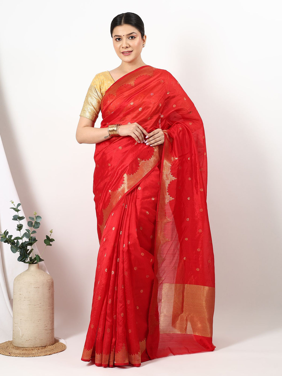 Mandir Kinara - Chanderi Silk Saree